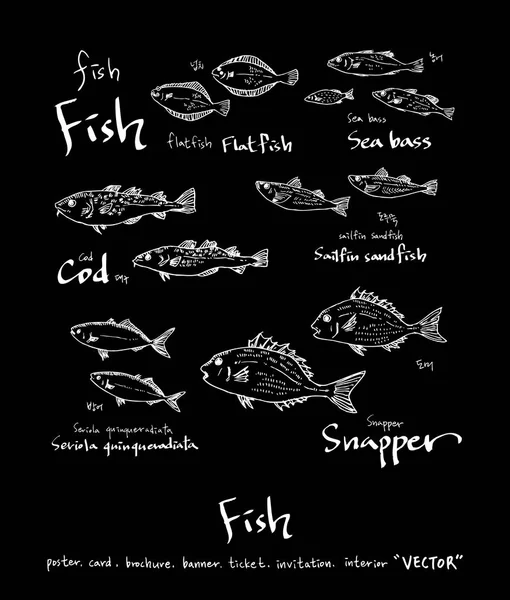 El çekilmiş gıda maddeleri - deniz gıda menü resimleri - vektör