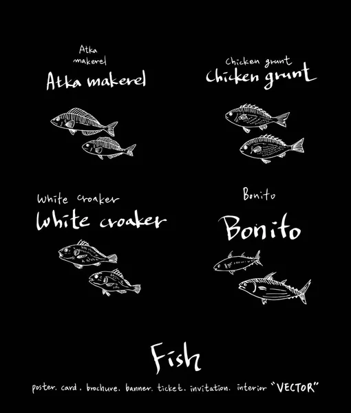 Ciągnione Żywności Składników Sea Food Menu Ilustracje Wektor — Wektor stockowy