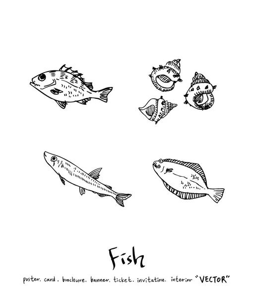 Рука Намальовані Харчові Інгредієнти Ілюстрації Меню Морепродуктів Вектор — стоковий вектор