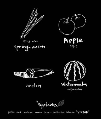 Sebze ve meyve resimler / el çekilmiş gıda maddeleri - vektör