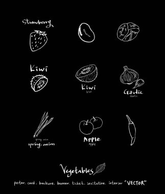 Sebze ve meyve resimler / el çekilmiş gıda maddeleri - vektör