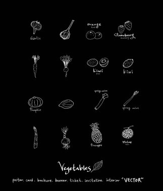 Sebze ve meyve resimler / el çekilmiş gıda maddeleri - vektör