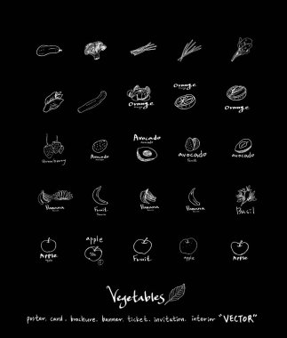 Sebze ve meyve resimler / el çekilmiş gıda maddeleri - vektör