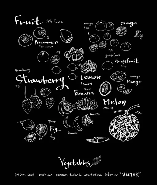 Illustrations Légumes Fruits Ingrédients Alimentaires Dessinés Main Vecteur — Image vectorielle