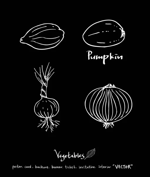 Овощные Фруктовые Иллюстрации Ингредиенты Рисования Вручную Вектор — стоковый вектор