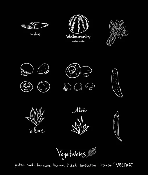 Illustrations Légumes Fruits Ingrédients Alimentaires Dessinés Main Vecteur — Image vectorielle