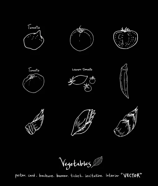 Illustrations Légumes Fruits Ingrédients Alimentaires Dessinés Main Vecteur — Image vectorielle