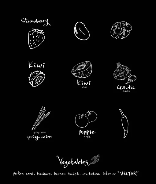 Ilustraciones Verduras Frutas Ingredientes Alimentarios Extraídos Mano Vector — Vector de stock