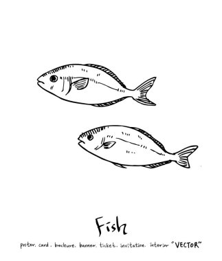 deniz gıda çizimler / el çekilmiş gıda maddeleri - vektör