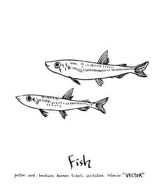 Çizilmiş gıda maddeleri el / deniz gıda resimleri - vektör