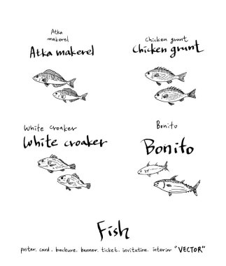 Çizilmiş gıda maddeleri el / deniz gıda resimleri - vektör