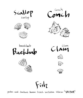 Çizilmiş gıda maddeleri el / deniz gıda resimleri - vektör