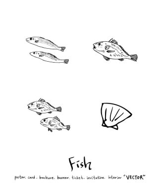 Çizilmiş gıda maddeleri el / deniz gıda resimleri - vektör