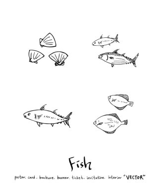 Çizilmiş gıda maddeleri el / deniz gıda resimleri - vektör