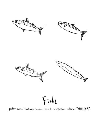 Çizilmiş gıda maddeleri el / deniz gıda resimleri - vektör