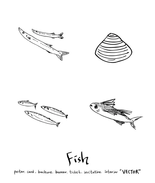 Ручна Намальована Їжа Інгредієнти Морська Їжа Ілюстрації Вектор — стоковий вектор