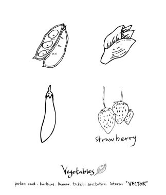 El çekilmiş gıda maddeleri - sebze ve meyve resimleri - vektör