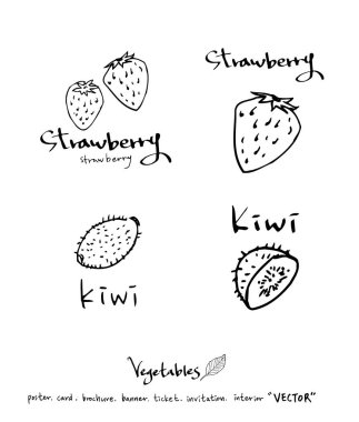 El çekilmiş gıda maddeleri - sebze ve meyve resimleri - vektör