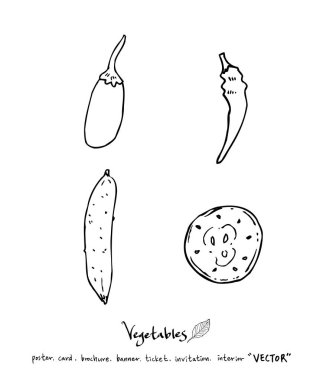 El çekilmiş gıda maddeleri - sebze ve meyve resimleri - vektör