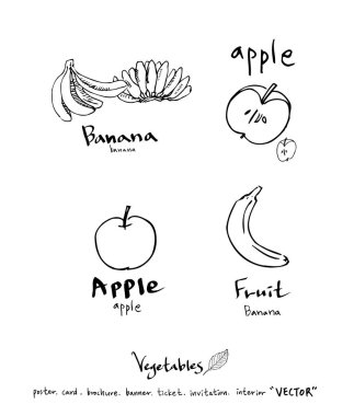 El çekilmiş gıda maddeleri - sebze ve meyve resimleri - vektör