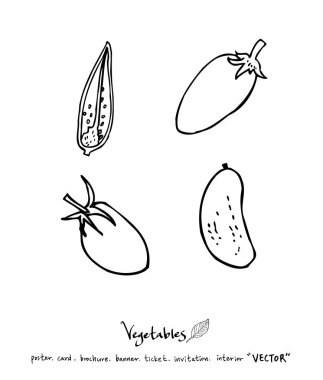 El çekilmiş gıda maddeleri - sebze ve meyve resimleri - vektör