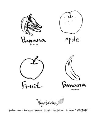 El çekilmiş gıda maddeleri - sebze ve meyve resimleri - vektör