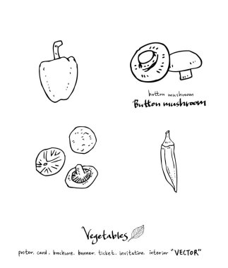 El çekilmiş gıda maddeleri - sebze ve meyve resimleri - vektör