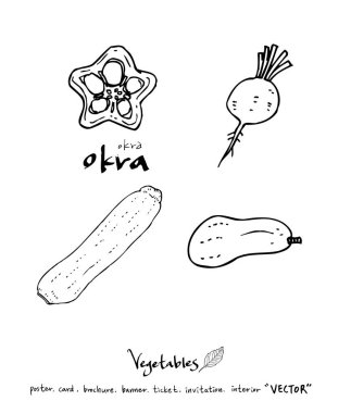 El çekilmiş gıda maddeleri - sebze ve meyve resimleri - vektör