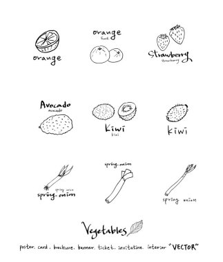 El çekilmiş gıda maddeleri - sebze ve meyve resimleri - vektör