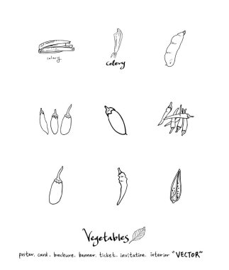El çekilmiş gıda maddeleri - sebze ve meyve resimleri - vektör