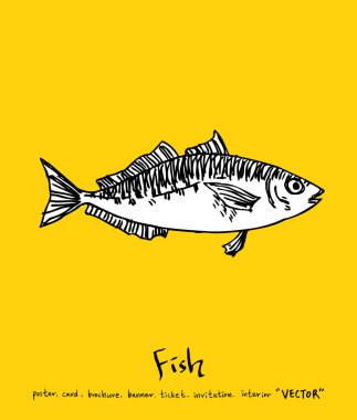 Deniz gıda menü çizimler / el çekilmiş gıda maddeleri - vektör