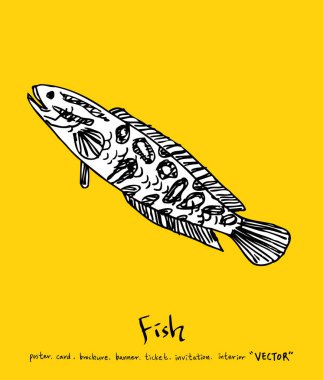 Deniz gıda menü çizimler / el çekilmiş gıda maddeleri - vektör