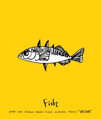 Deniz gıda menü çizimler / el çekilmiş gıda maddeleri - vektör