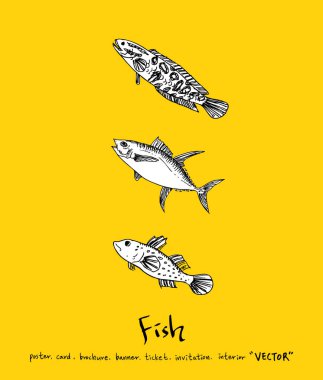 Deniz gıda menü çizimler / el çekilmiş gıda maddeleri - vektör