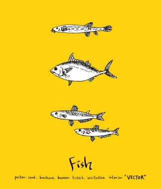 Deniz gıda menü çizimler / el çekilmiş gıda maddeleri - vektör