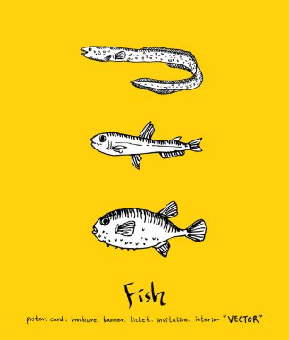 Deniz gıda menü çizimler / el çekilmiş gıda maddeleri - vektör