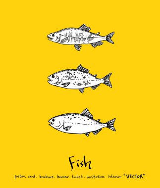 Deniz gıda menü çizimler / el çekilmiş gıda maddeleri - vektör