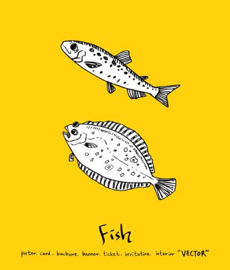 Deniz gıda menü çizimler / el çekilmiş gıda maddeleri - vektör