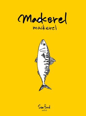 Deniz gıda menü çizimler / el çekilmiş gıda maddeleri - vektör