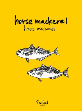 Deniz gıda menü çizimler / el çekilmiş gıda maddeleri - vektör