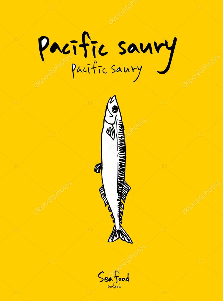 Sea food menu illustrations / Hand drawn food ingredients - vector