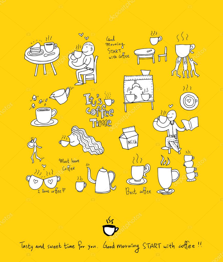 Cafe poster / Sketchy coffee illustration - vector