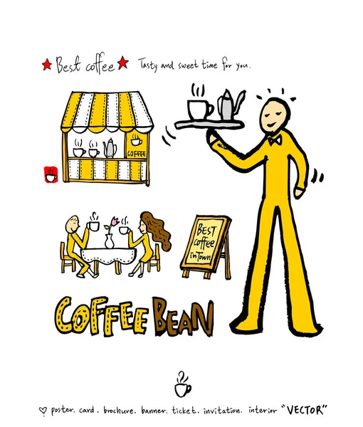 Cafe Αφίσα Σχηματικό Καφέ Εικονογράφηση Διάνυσμα — Διανυσματικό Αρχείο
