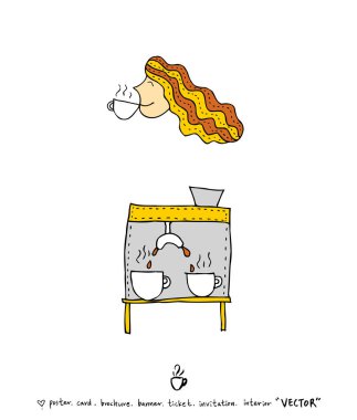 Cafe poster / yarım yamalak kahve illüstrasyon - vektör