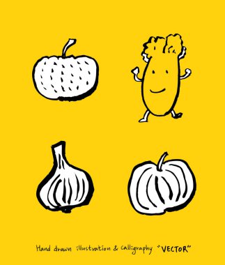 Sebze ve meyve resimler / el çekilmiş gıda maddeleri - vektör