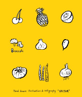 Sebze ve meyve resimler / el çekilmiş gıda maddeleri - vektör