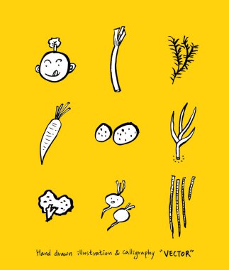 El çekilmiş gıda maddeleri - sebze ve meyve resimleri - vektör