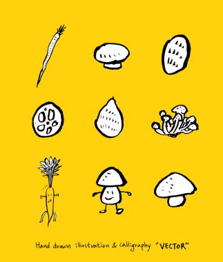 El çekilmiş gıda maddeleri - sebze ve meyve resimleri - vektör