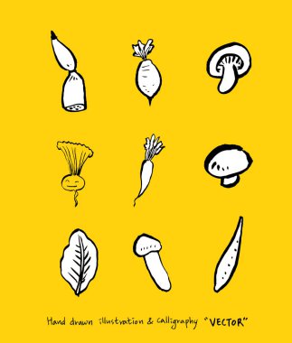 El çekilmiş gıda maddeleri - sebze ve meyve resimleri - vektör