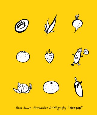 El çekilmiş gıda maddeleri - sebze ve meyve resimleri - vektör